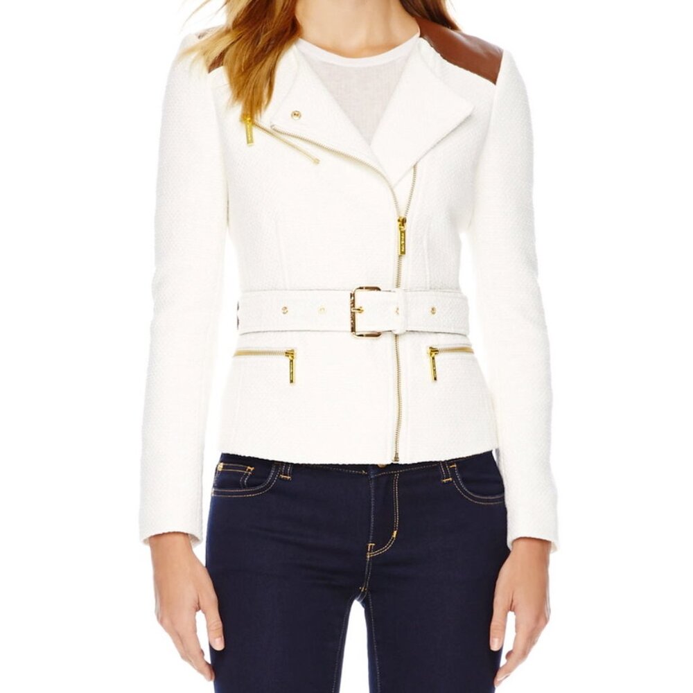 Michael Michael Kors Belted Tweed Moto Jacket